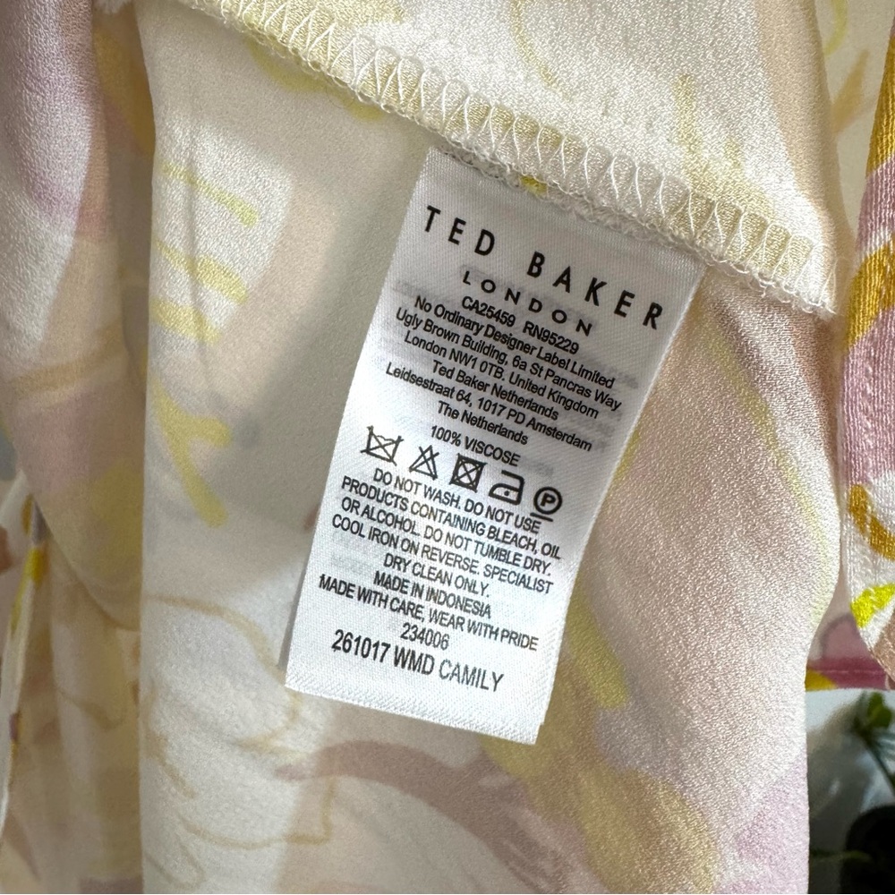Ted Baker London Camily Floral Satin Cowl Neck Cold Shoulder Mini Dress Ivory 4 - Picture 8 of 16